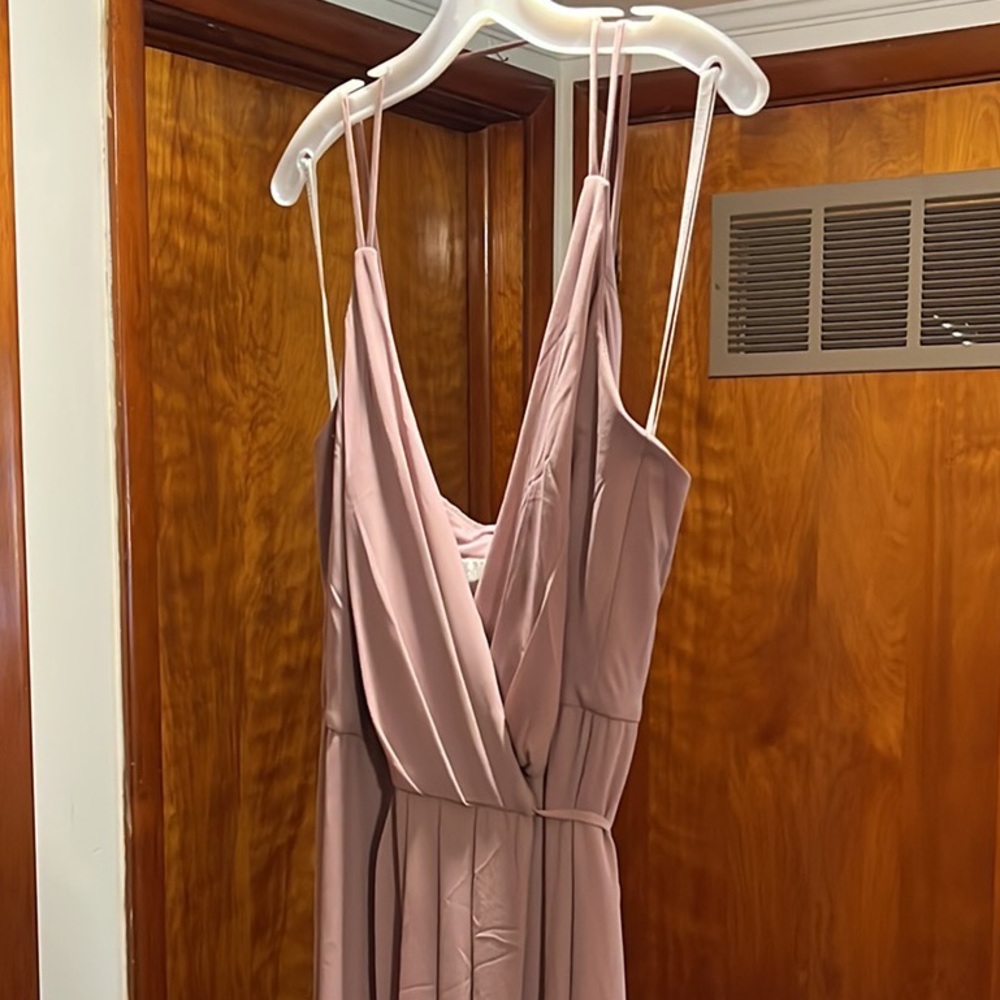 David’s Bridal dusty rose wrap bridesmaid dress